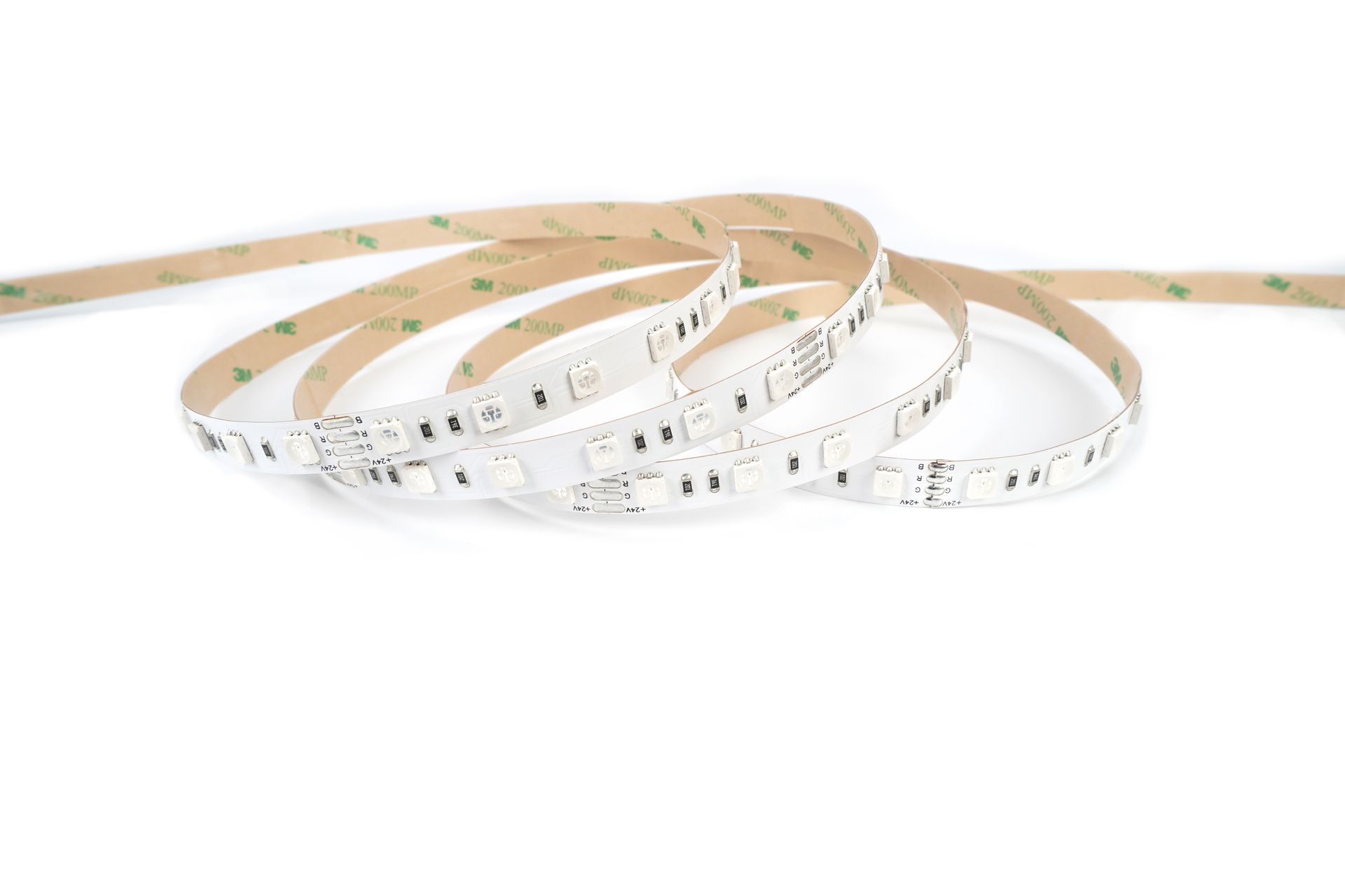 RGB led strip spiraled on dark background