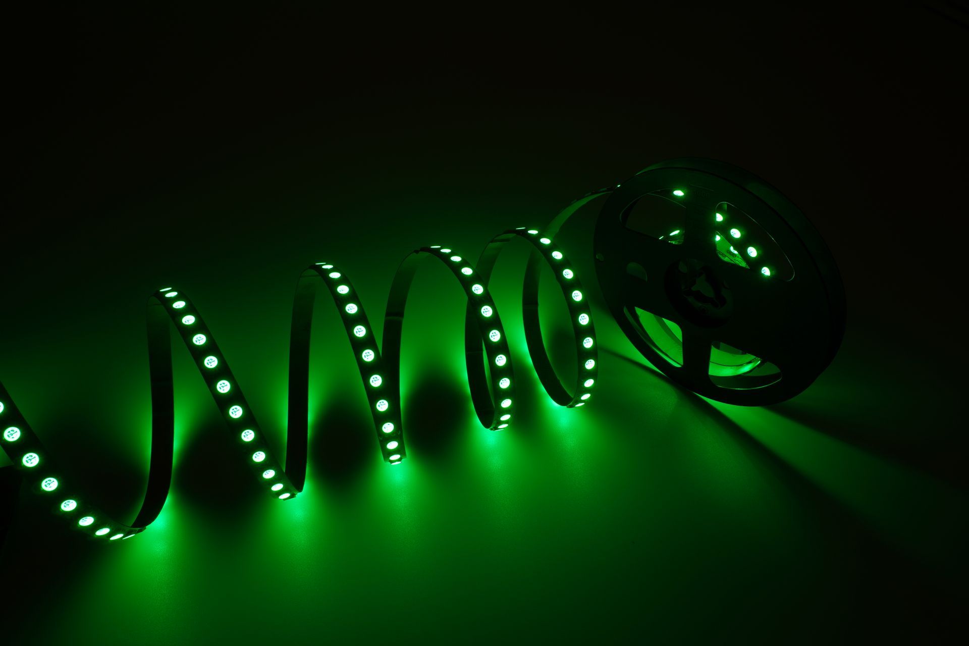 A close up of a blue led strip on a table