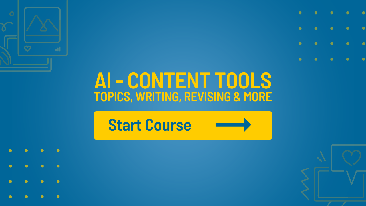 A blue background with a yellow arrow pointing to a start course button.