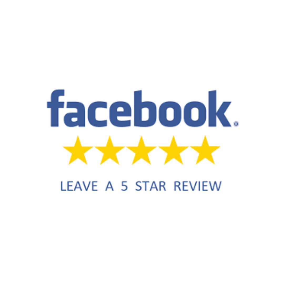 A facebook logo that says leave a 5 star review