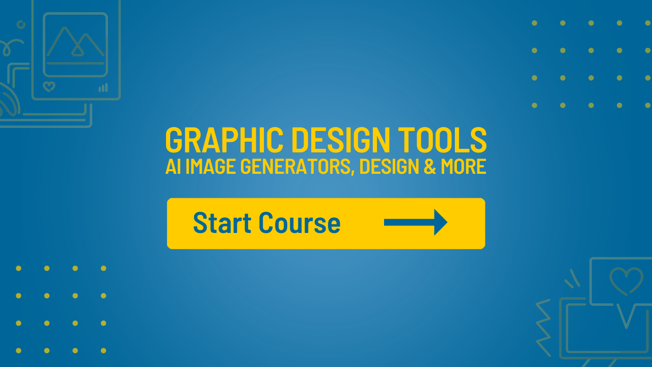 A blue background with a yellow arrow pointing to a start course button.