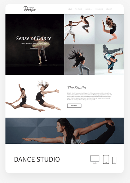 A screenshot of a website for a dance studio.