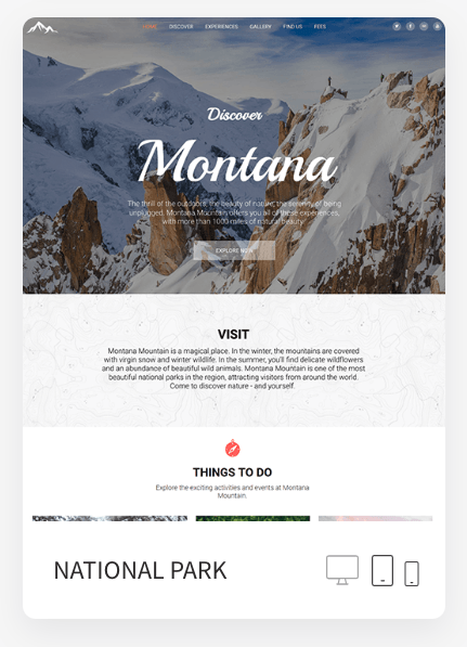 A tablet screen shows a website for montana national park