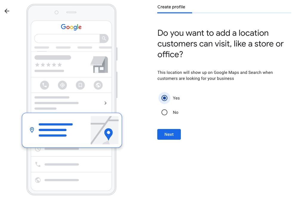 Do you want to add a location customers can visit , like a store or office ?