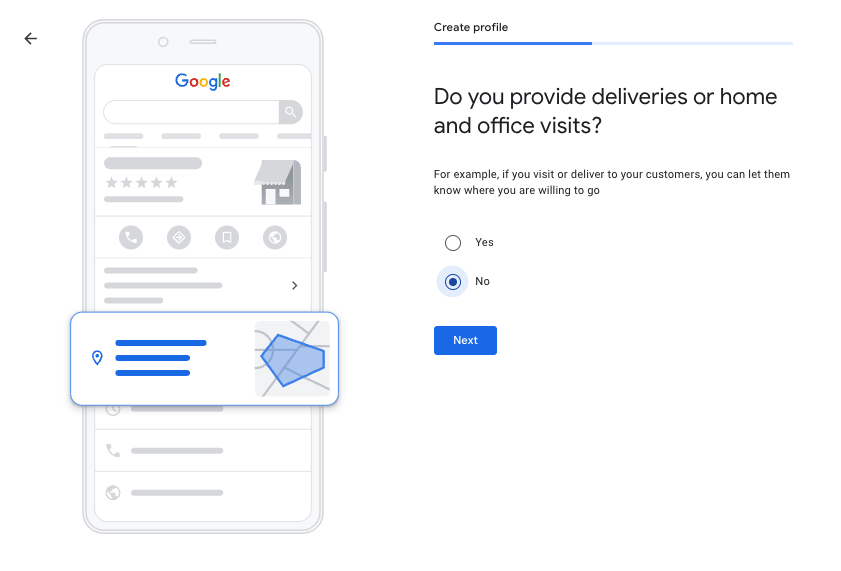 A screenshot of a google page asking if you provide deliveries or home and office visits.