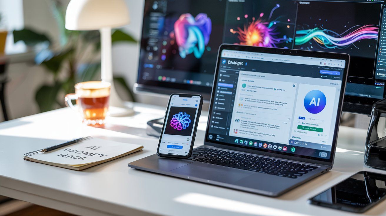 A laptop , cell phone , and monitor are on a desk.
