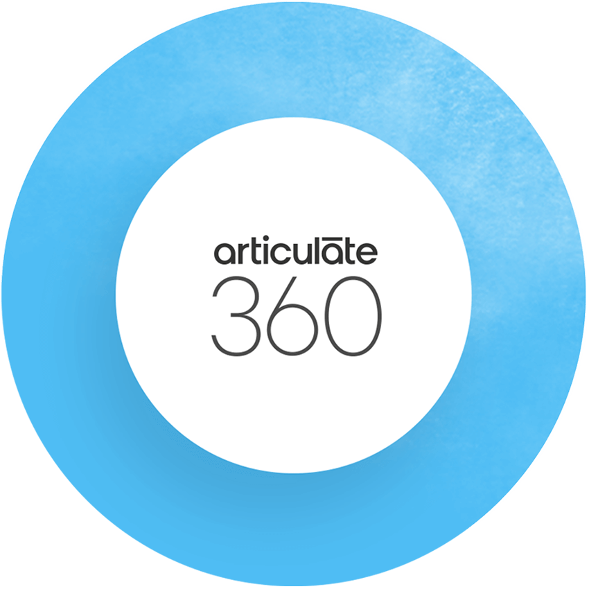 A blue circle with the words articulate 360 on it