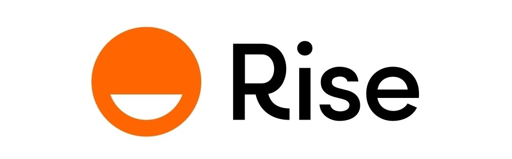 The rise logo is orange and black with a white circle in the middle.