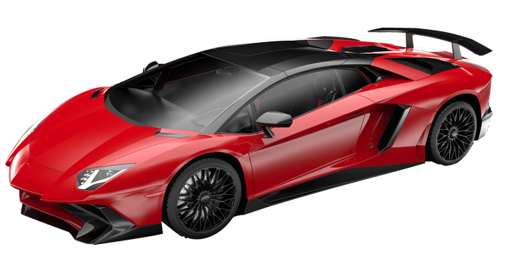 a red lamborghini aventador with a black roof on a white background .
