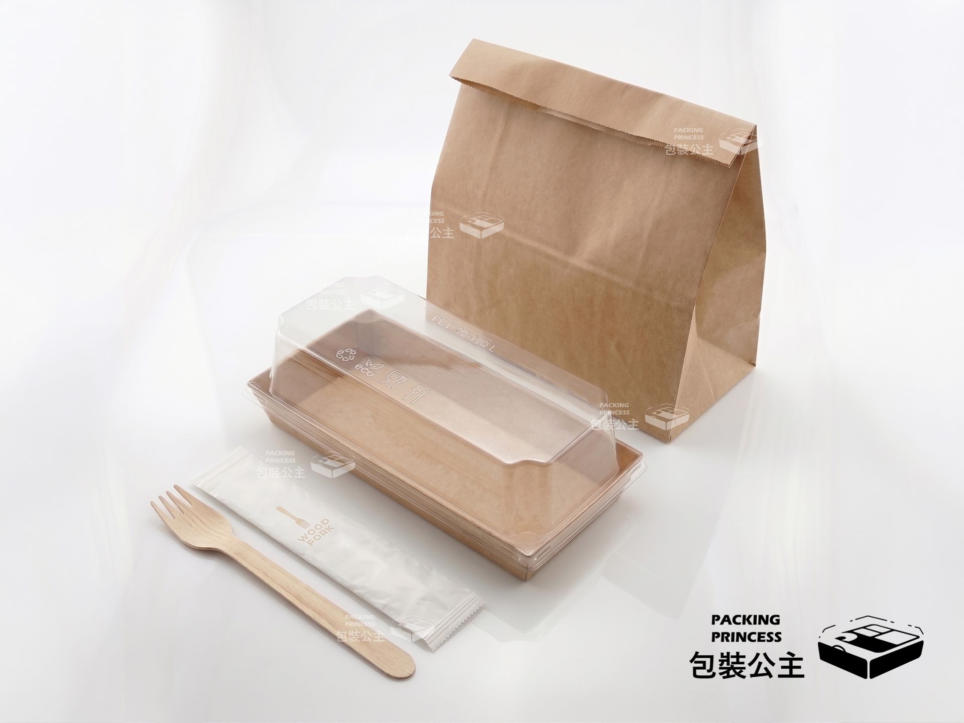 【午后漫步】牛皮長方糕點餐盒四件組，透明蓋設計展示點心，烘焙工作室專用包材