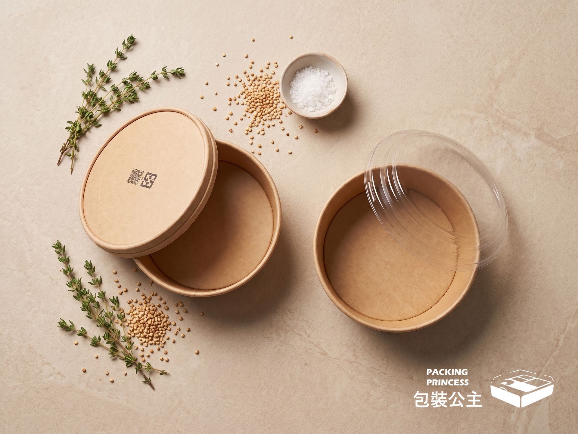 TH-500K | 牛皮紙圓碗 500c.c. 透明PET蓋/質感紙蓋雙選 環保外帶必備 (50組)