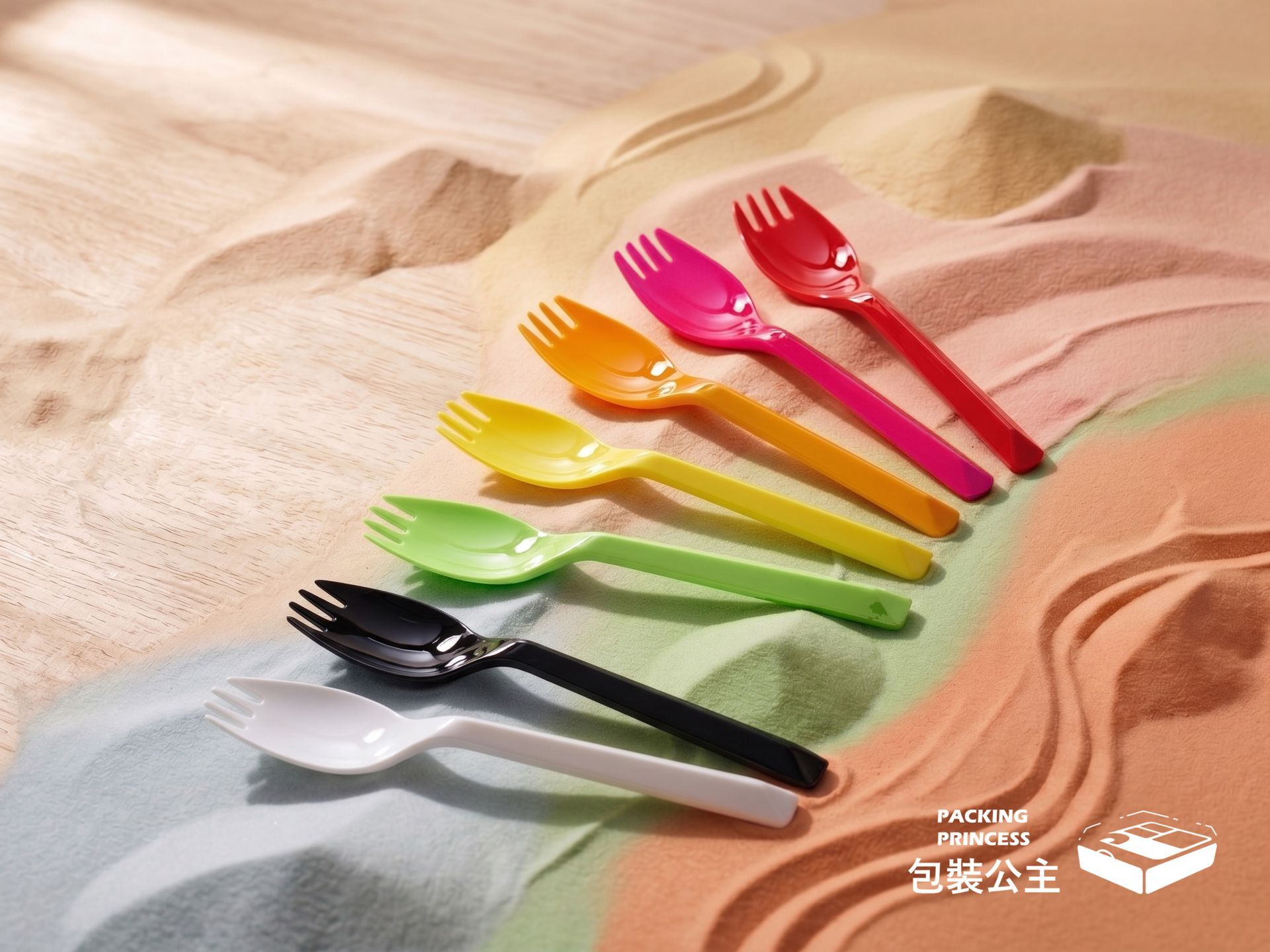 K026 | Colorful Dessert Forks and Spoons, Multi-colored Takeaway Forks and Spoons, Mixed Colors Plastic Forks and Spoons, Ice Cream Forks and Spoons, Made in Taiwan (50 pieces/pack)