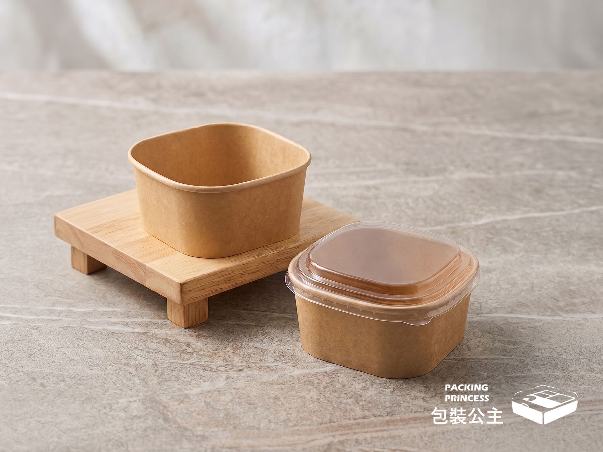 KS-1324 | 750cc square leather bowl with transparent lid, perfect for fried food, a trendy lunchbox (50 sets)