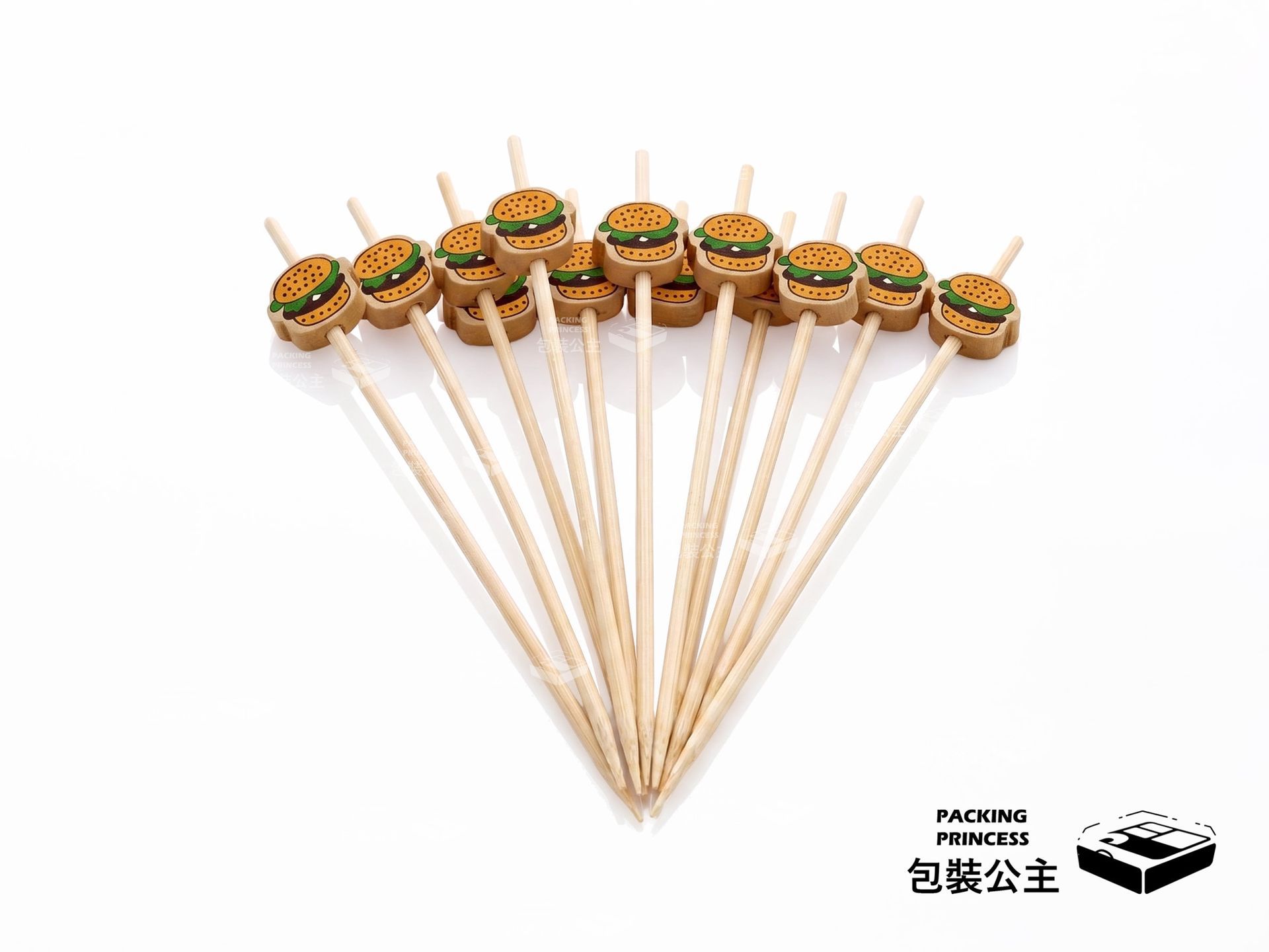 漢堡造型竹叉,12 公分長度,趣味漢堡圖案設計,適用於派對小食裝飾,增添用餐趣味。