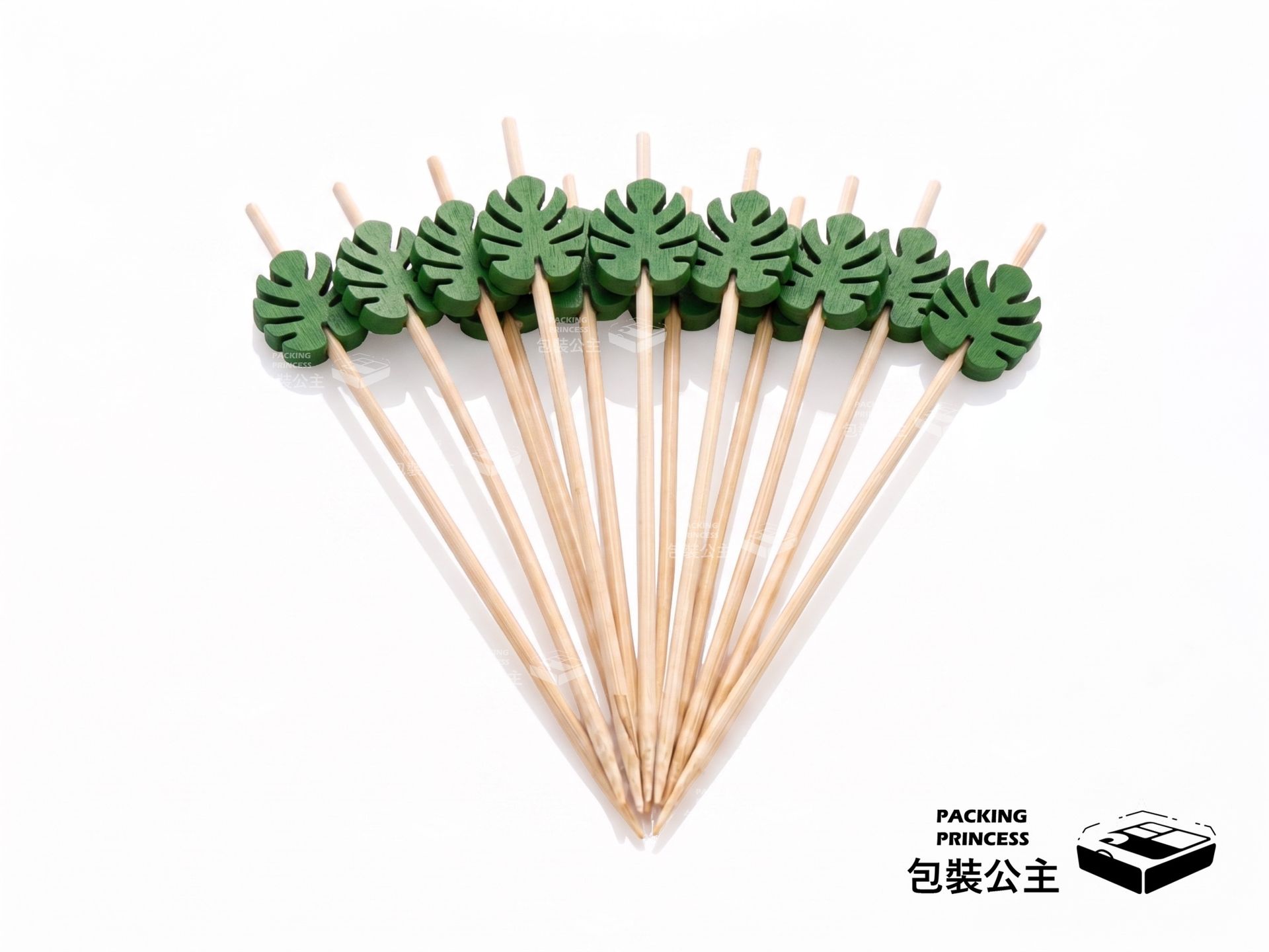 葉子造型竹叉,12 公分長度,自然風格設計,適用於派對小食與水果點心裝飾。