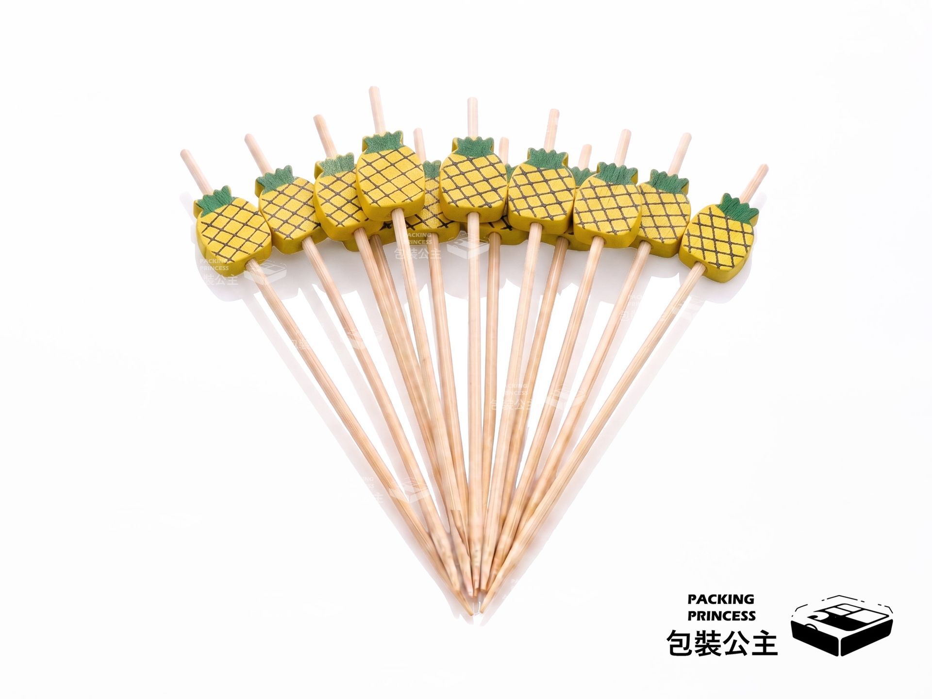 鳳梨造型竹叉,12 公分水果點心叉,趣味鳳梨圖案設計,適用於各式派對小食與點心裝飾。