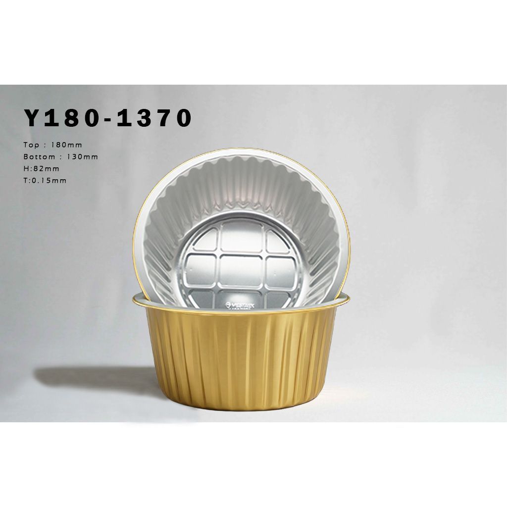 Y180-1370 特大容量金色鋁箔皿：1370cc 特深設計，適合飯店外帶燉補、多人份合菜與海鮮料理盛裝，包裝公主專業推薦