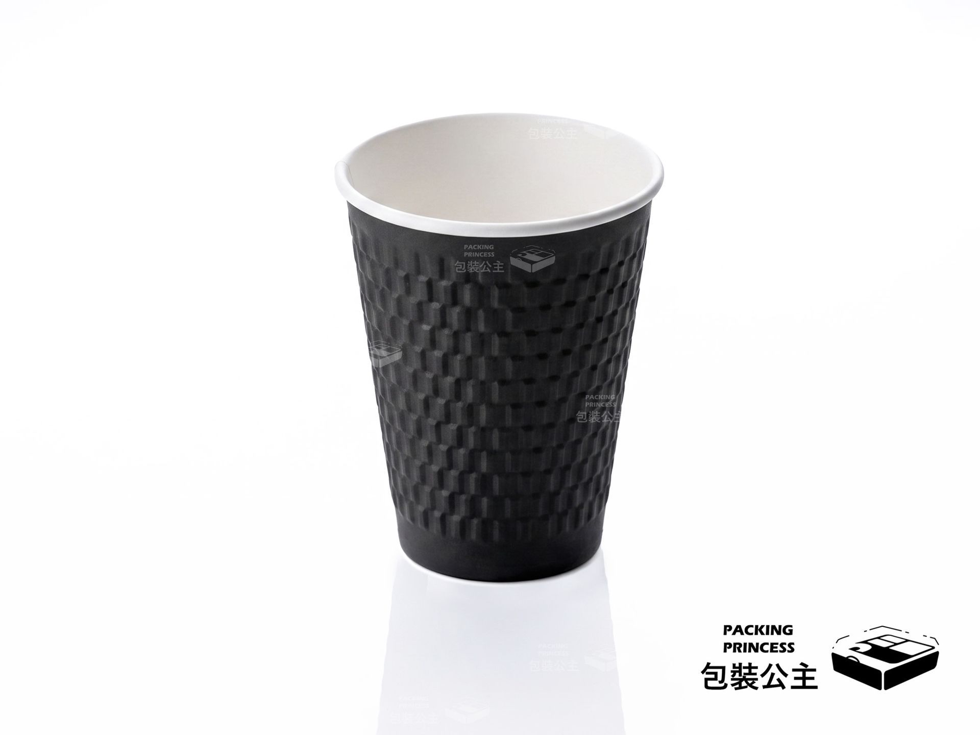黑晶雙層紙杯系列 (12oz)，專業隔熱防燙設計，精品級凹凸立體紋路黑咖啡紙杯，適合外帶熱美式、熱拿鐵與獨立風格咖啡廳商用。