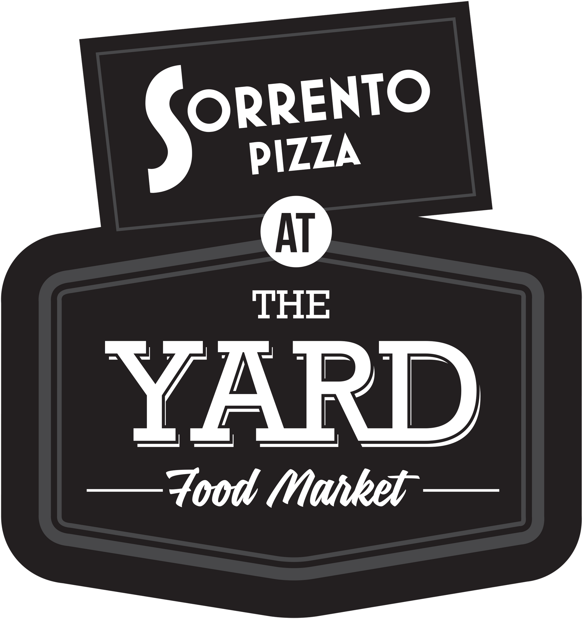 Sorrento Pizza at The Yard food market logo in black and white.