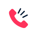 A red telephone with three black lines coming out of it.