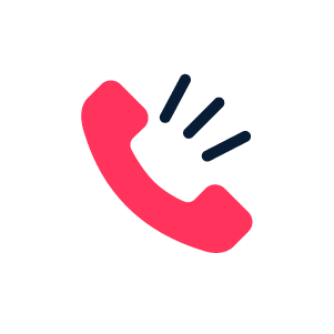 A red telephone with three black lines coming out of it.
