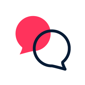 Two red and black speech bubbles on a white background.