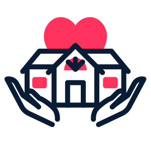 A pair of hands holding a house with a heart on top of it.