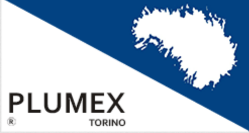 Un logo blu e bianco per plumex torino