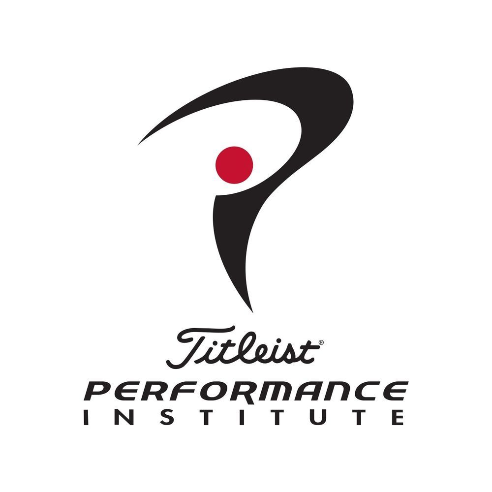 The logo for the titleist performance institute is black and red.