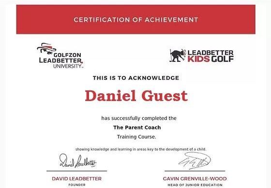 A certificate of achievement for daniel guest from leadbetter kids golf
