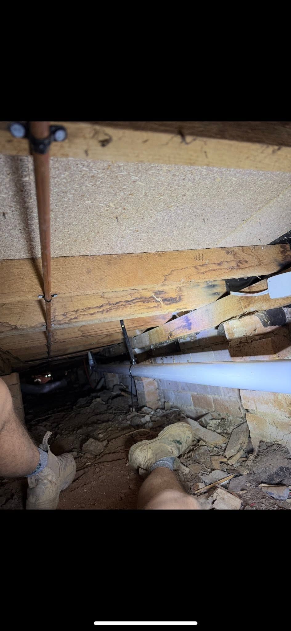 Damaged Ceiling With Exposed Wood, Insulation, and Debris — AD Plumbing & Maintenance in Canberra, ACT