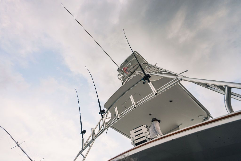 Looking up at a tower on top of a boat