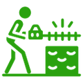 A green icon of a person pushing a box.