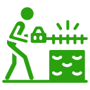 A green icon of a person pushing a box.