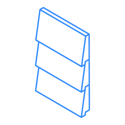 Blue outline of siding with three overlapping rectangular sections.