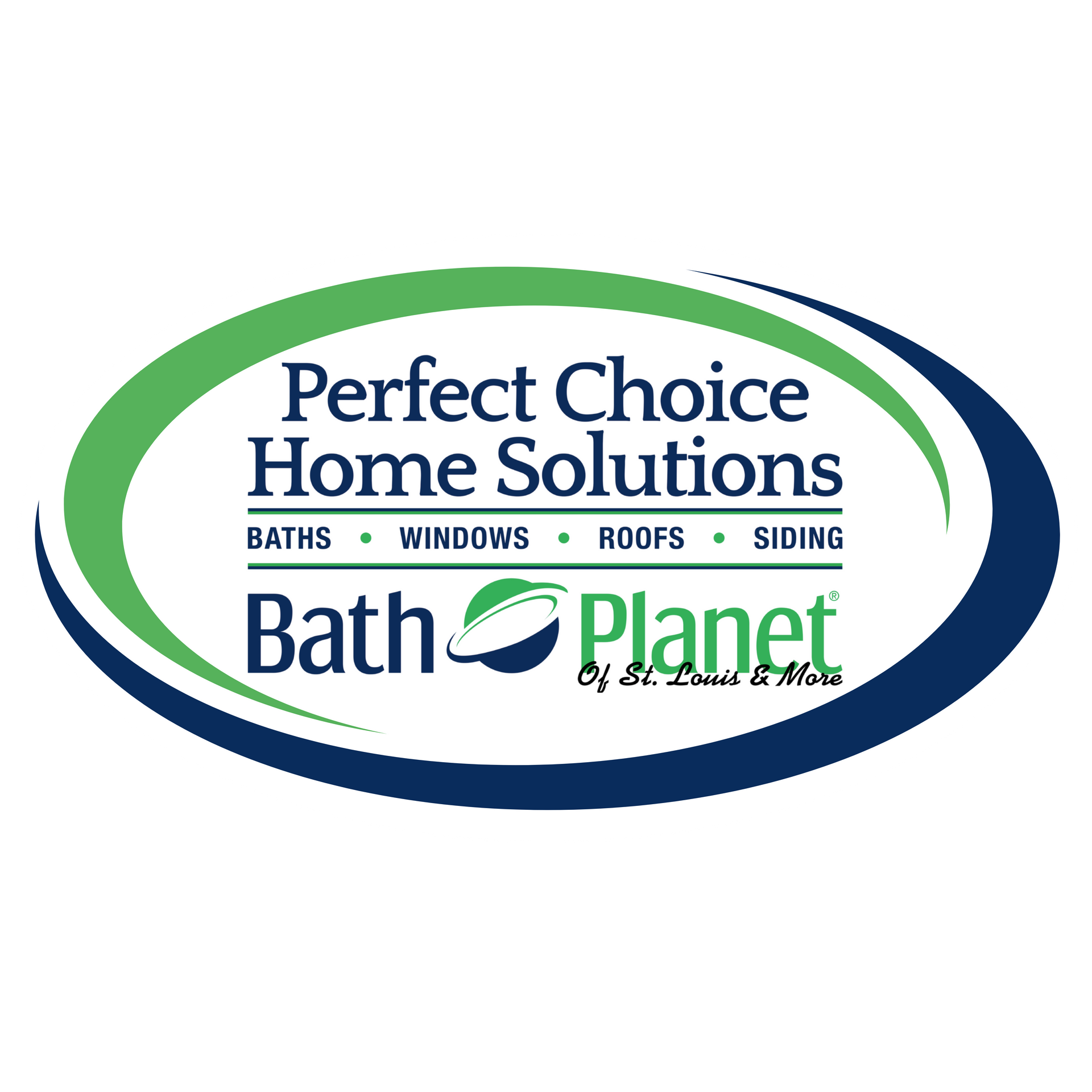 Logo for Perfect Choice Home Solutions and Bath Planet of St. Louis & More in green and dark blue.