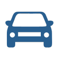 A blue car icon on a white background.