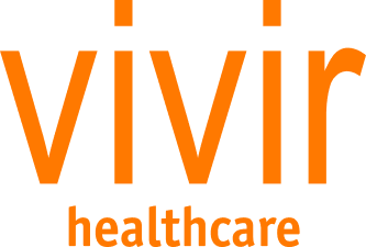The logo for Vivir Healthcare is orange and gray.
