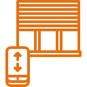 An orange icon of a roller shutter with a remote control.