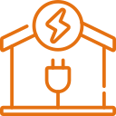 An icon of a house with a lightning bolt and a plug.