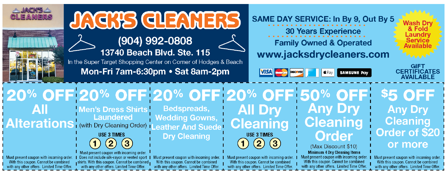 Coupon - Jacksonville, FL  - Jack's Cleaners