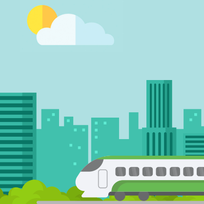 Illustration of city with train moving passed