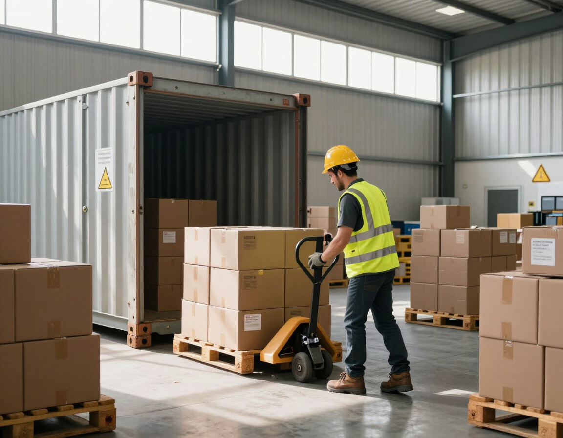 Facchini al lavoro durante carico e scarico merci in un contesto logistico