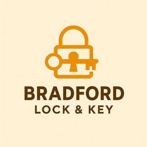 Logo for Bradford Lock & Key: gold padlock with key and brown text on cream background.