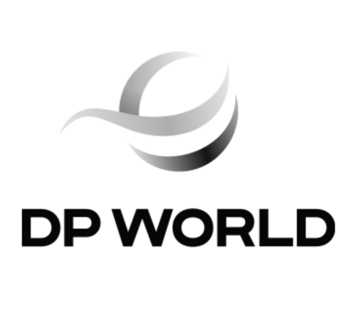A black and white logo for dp world