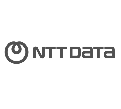 A black and white logo for ntt data on a white background.