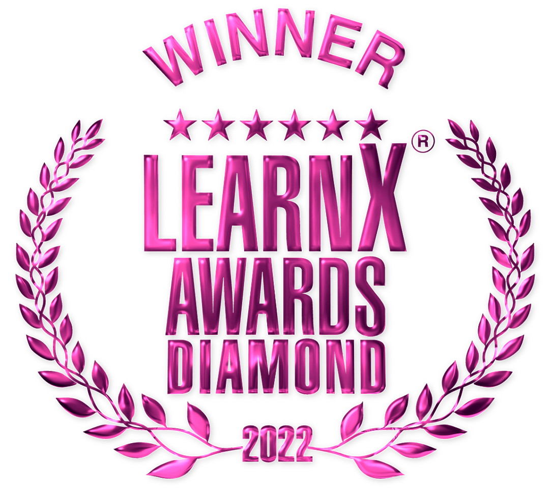 The winner of the learnx awards diamond in 2022 is a pink laurel wreath.