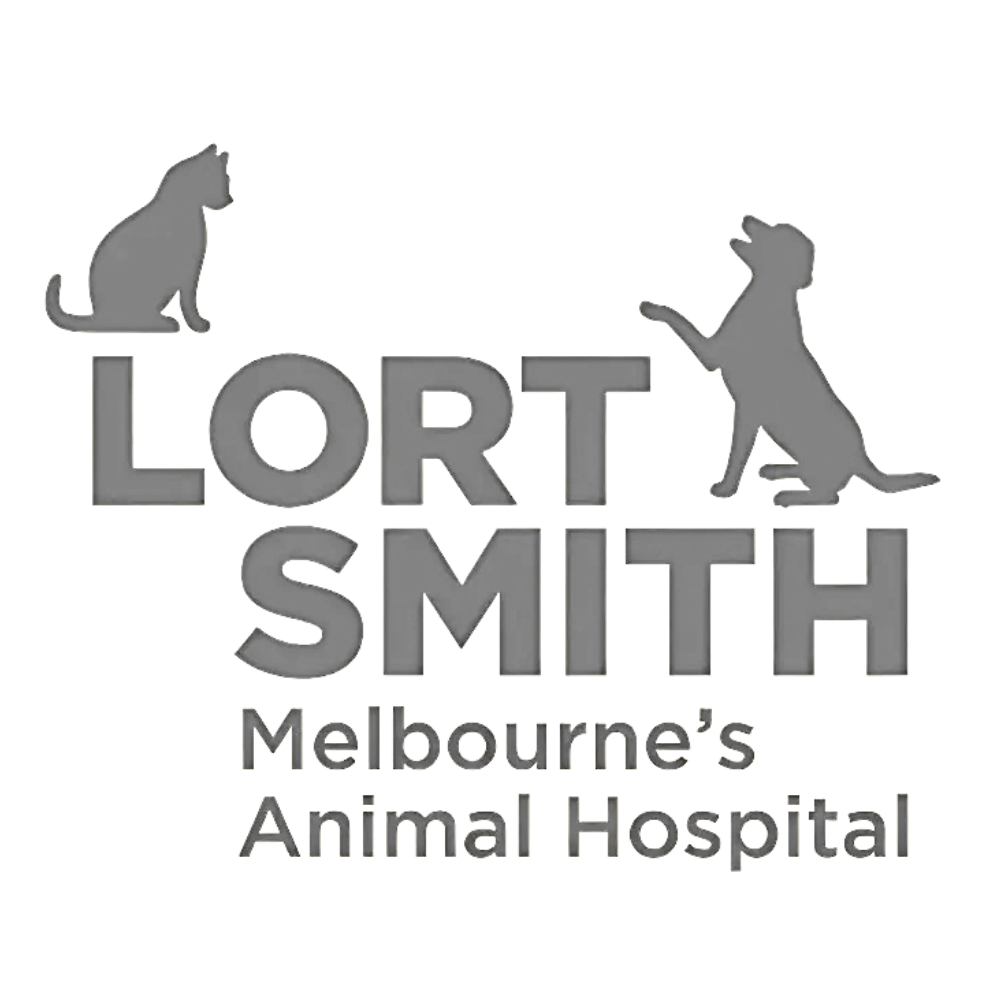 Cat and dog silhouettes above the hospital's name.