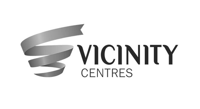 A black and white logo for vicinity centres