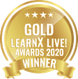 A gold badge that says `` gold learnx live awards 2020 winner ''.